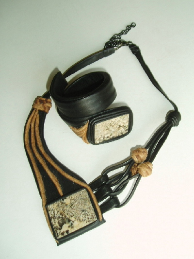 Leather and Pegmatite Necklaces and Bracelets