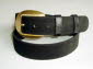 Black suede belt with satin gold colour buckle.