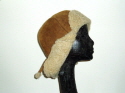 Tan cream tieback sheepskin hat 
